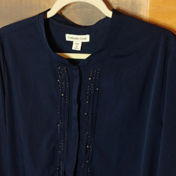 Coldwater Creek Starry Night Midnight Blue Blouse with Beaded Accents 2X - Picture 2 of 7